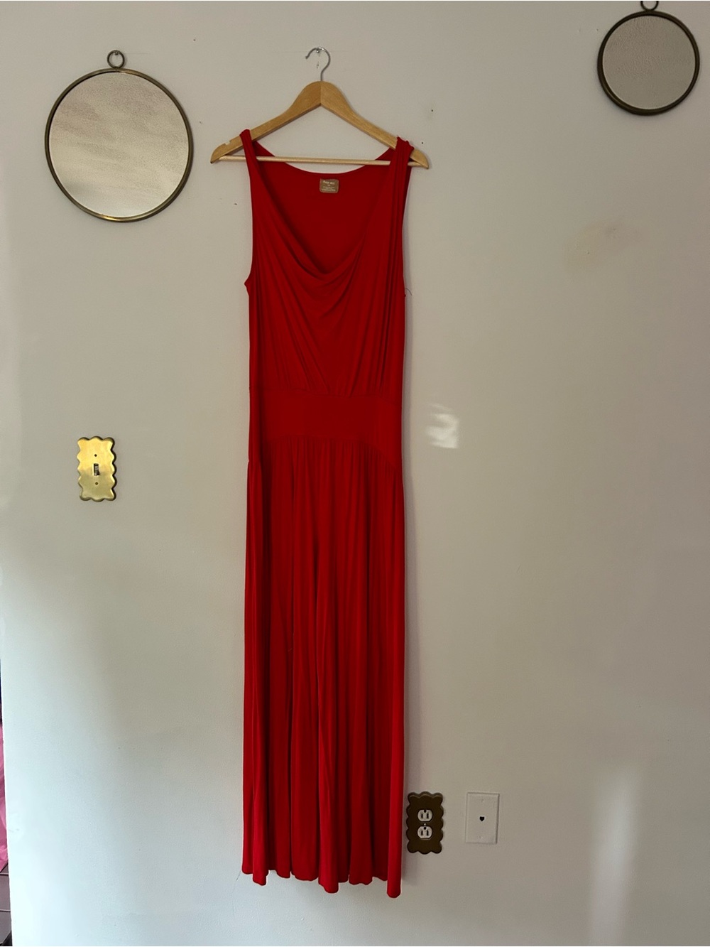 Red Sleeveless Jersey Jumpsuit with Draped Neckline